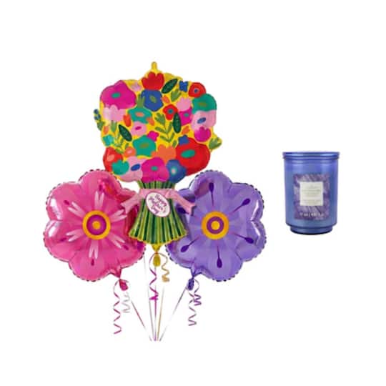 Mother's Day Flower Bouquet Foil Balloons & Candle Bundle